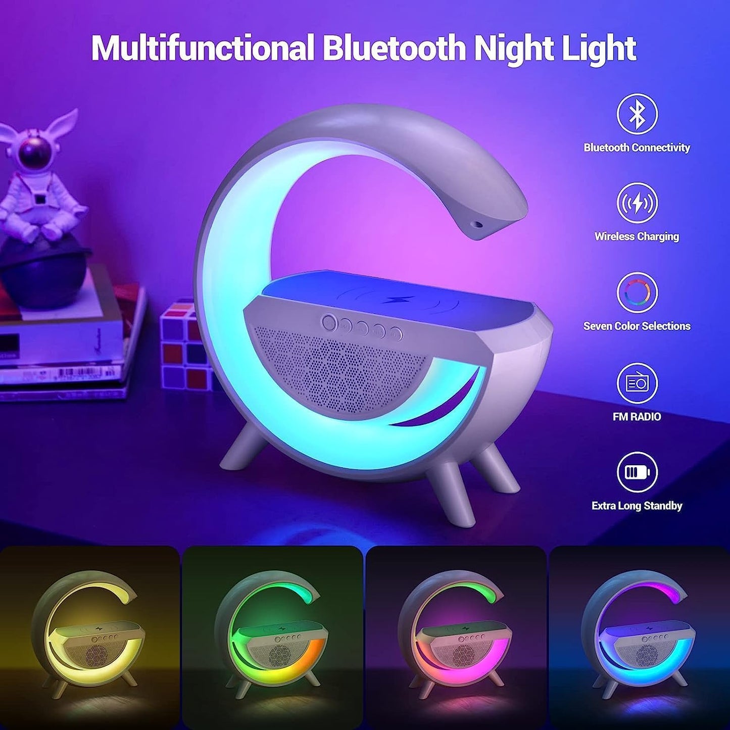 Smart G-Shaped Bluetooth Speaker with RGB Light, Wireless Fast Charging(Random Color/Variant)